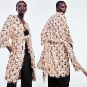 Zara sequin fringe robe jacket
